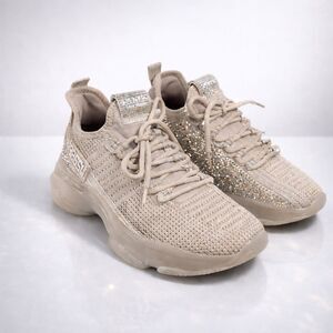 Steve Madden SM NY90 Rhinestone Knit Sneakers Beige Women's Size 7.5